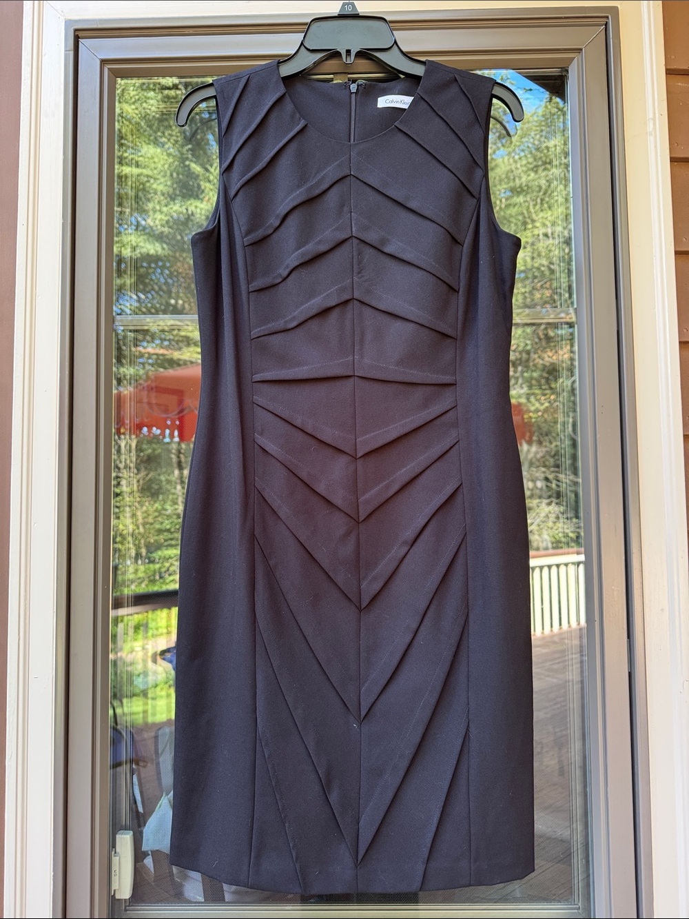 Calvin Klein Navy Sleeveless Chevron-Panel Sheath Dress